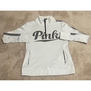 Victoria's Secret PINK Ultimate Half Zip Pullover Gray Logo Thumbhole Womens S